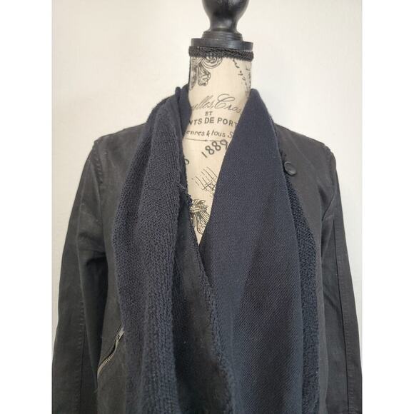 Free People Drape Front Moto Waxed Biker Jacket Womens Size 4 Black OB418010 - Picture 4 of 15